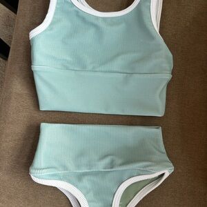 Toddlers Mint Green Ribbed Bikini Set